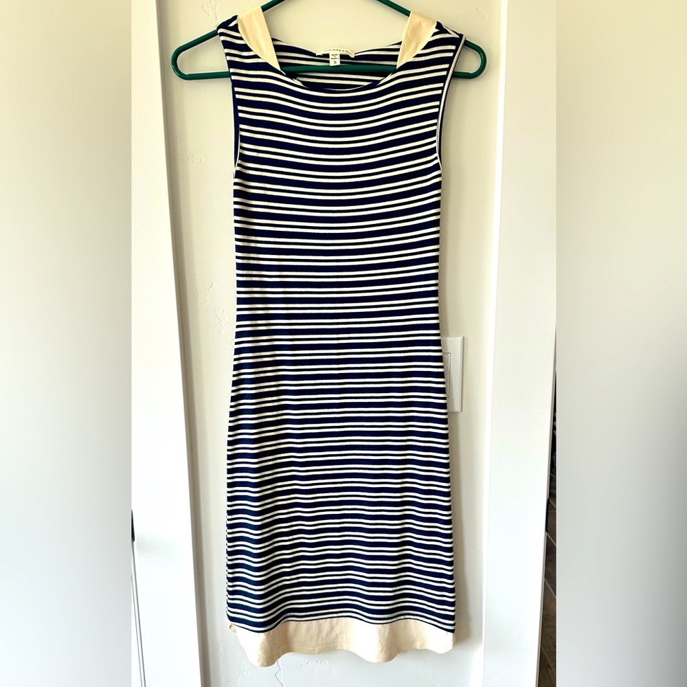 Women’s small summer dress navy blue ivory stripe